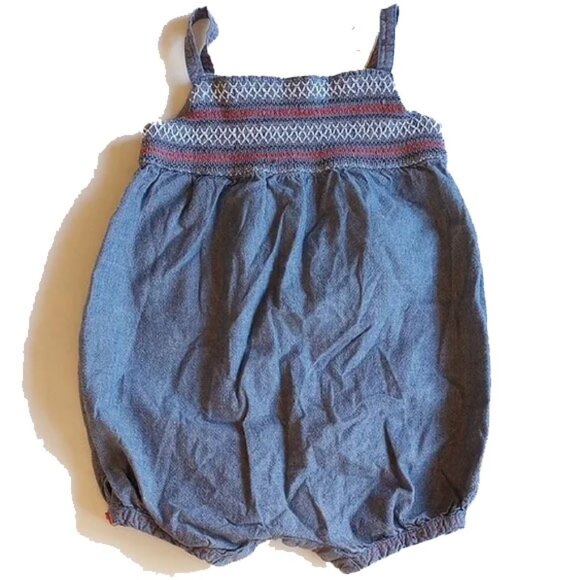 Old Navy 100% Cotton Chambray Embroidered One Piece Romper 12-18M - Picture 1 of 7